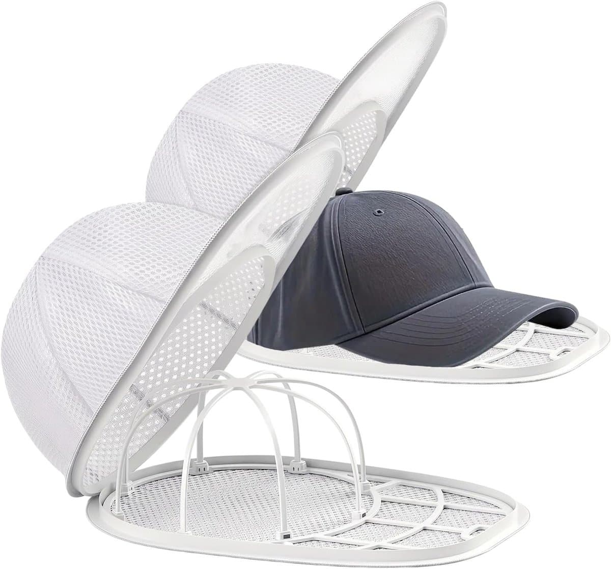 Cap Washer - 2 stuks - Beschermt Petten tegen Vervorming - Inclusief waszak met ritssluiting - Wasaccessoire - Voor Platte en Gebogen Petten - wit — afbeelding 1
