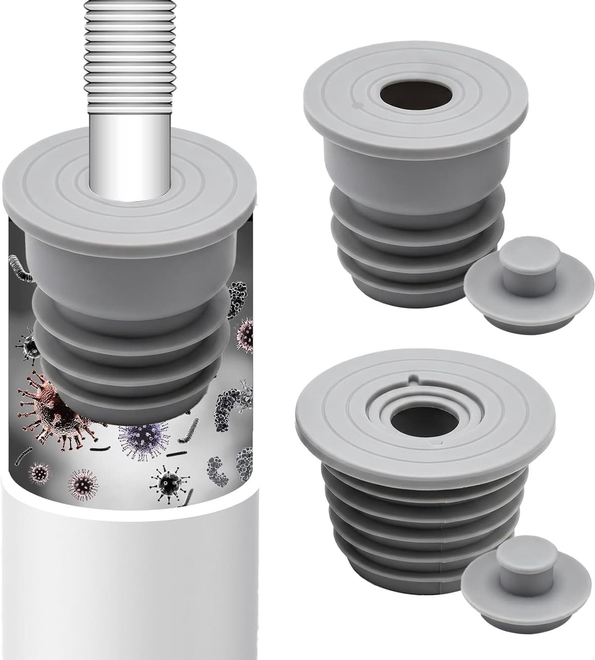 Wasmachine afvoeradapter 2 stuks - siliconen - universele maat - geschikt voor verschillende afvoeren - Luxento — afbeelding 1