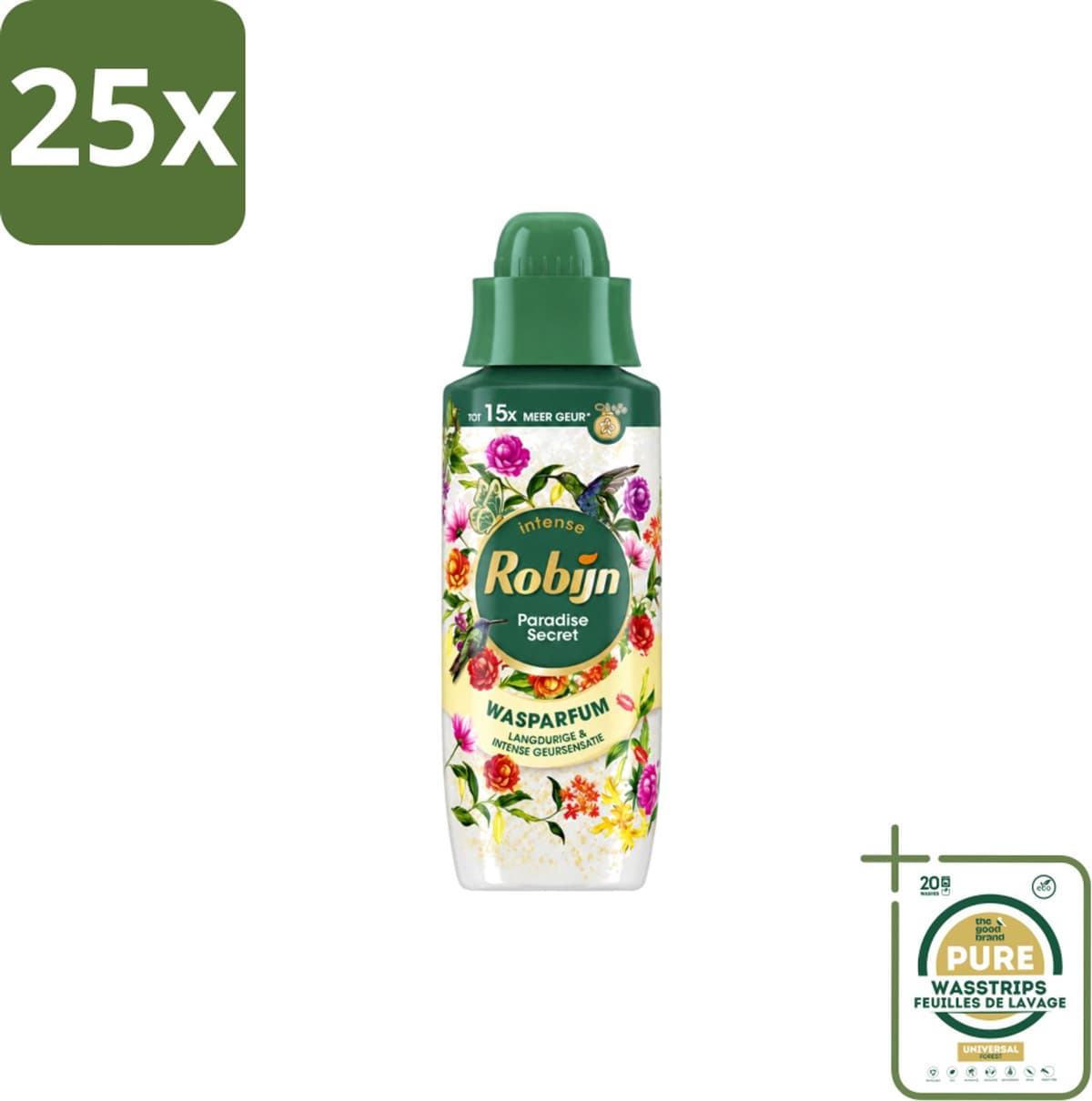 25 x Robijn – Wasparfum – Paradise Secret – 342 ml - Wasstrips - Wasparfum - Wasgeur - Botanische Geur - Wasmiddel - Wasverzachter — afbeelding 1