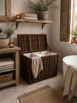 Rotan Wasmand Antiek - 3 vakken - 85x40xH65 cm - Wasmand Riet driedelig — thumbnail 2