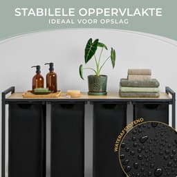 Wasverzamelaar 4 vakken zwart - Wasmand met plank in bamboelook - Wasverzamelaar met metalen frame in zwart - Wasmand met poten - Wasverzamelaar 4 vakken - Wasverzamelaar — thumbnail 4