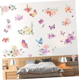 1Set Verwijderbare Rozenbloem Wandstickers Zelfklevende Decoratieve Muurstickers Woonkamer Slaapkamer Muurdecoratie met Kleurrijke Patroon — thumbnail 3