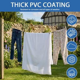 Buitenwaslijn - Blauw - 30 m - PVC-gecoate Waslijn met Stalen Kern - Voor Buitengebruik — thumbnail 2