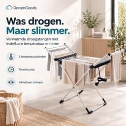 DreamGoods Elektrisch Droogrek - Instelbare Verwarming & Timer - Verwarmd Wasrek Inklapbaar - Duurzaam Drogen - Verwarmd Droogrek - Elektrisch Wasrek - Wasrek Inklapbaar - Droogrek met Verwarming Energiezuinig — thumbnail 3