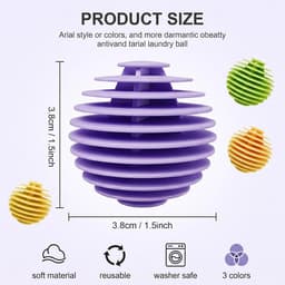 Wasballen voor wasmachine, 15 stuks, wasbal tegen klitten en rimpels, herbruikbare wasballen van pvc voor wasverzorging, kleurrijke wasballenset (paars, groen, geel) — thumbnail 5