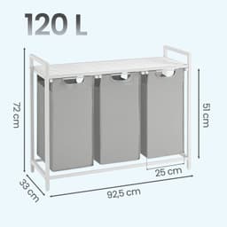 Klarven® Wasmand Grijs - Wasmand 3 Vakken - Wasmand met Vakken - Wasmanden - Laundry Basket - Opbergmand 114 Liter - Draagvermogen 20 kg — thumbnail 3