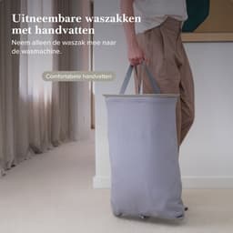 Jubbly® - Wasmand - Wassorteerder - Wasmand met Deksel - Wasmand 2 vakken - Wasmand opvouwbaar - Wasbox - 90 Liter - Blauw - The Splitsmart — thumbnail 5