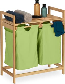 dubbele wasmand - 2 vakken - op poten - badkamer - slaapkamer - bamboe — thumbnail 1
