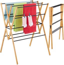 Wasrek inklapbaar - 93 x 70 x 62 cm - staand - bamboe - zwart — thumbnail 1