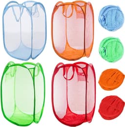 Mesh Popup Wasmand Opvouwbare 4 Pack Wasmand Draagbare Vuile Kleding Mand Opvouwbare Vuile Kleding Mand voor Slaapkamer, Kinderkamer, College Slaapzaal en Reizen — thumbnail 1