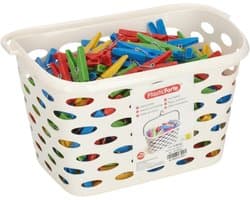 Plasticforte Wasknijpers Mandje - aan haak - 26 x 15 x 20 cm - wit - kunststof - ophangen