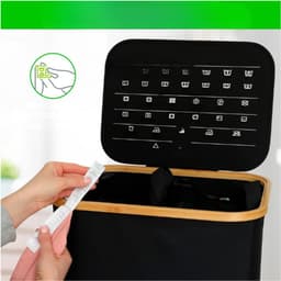 Wasmand - 100L Dubbele Wasmand Met Deksel - 2 Compartimenten Voor Sorteren - Afneembare Binnenzakken - Oxford Stof Met Bamboe Rand - Praktisch En Duurzaam — thumbnail 3