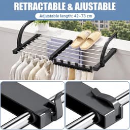 Uittrekbaar droogrek voor balkon en radiator, verstelbaar van 42 tot 73 cm, ideaal voor kleine ruimtes — thumbnail 3