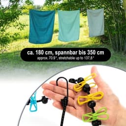Draagbare Reiswaslijn met Klemmen en Haken - Uitschuifbaar tot 350 cm — thumbnail 2