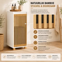 Noventra - Wasmand met Deksel - Bamboe Wasbox - Smalle Wasmand 55 Liter - Wasmand met Uitneembare Waszak - Wit — thumbnail 3
