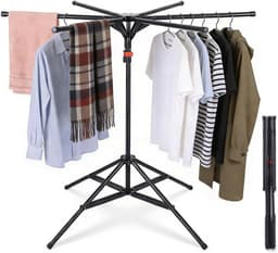 Droogmolen Hoog Klapbaar - Kledingrek Staand - Kleding Drogen - 6 Verstelbare Vleugels - Tot 20 kg - Zwart — thumbnail 1