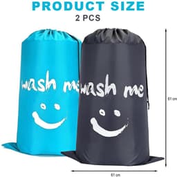 Dailygoods- Waszak Set van 2 - Opvouwbare Waszakken - 61 x 91 cm - Grijze/Bluwe Waszak - Hoogwaardige Oxford Stof - Met Trekkoord - Wasmand — thumbnail 5