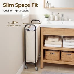 Dailygoods- Wasmand 80L smal - Wasmand met wielen - Kledingorganizer - Robuuste constructie - Ruimte-slim ontwerp - Beige - Opbergmand — thumbnail 2