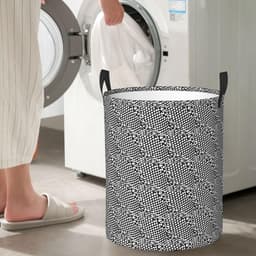 Ronde Wasmand - Opbergbak - Thuis Organiseren - Waterdichte Stof - 50 x 40 cm - Zwart Wit — thumbnail 2
