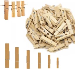 Houten knijpers - Decoratieve klemmen - Foto's ophangen - Natuurlijk berkenhout - 100 stuks - Houtkleur — thumbnail 1