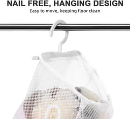 SnelShoppen - Opbergzak voor Vuile Kleding, Ademend Mesh Waszak met Haak, Hangende Waszak, Draagbaar en Ruimtebesparend voor Thuis en Camping — thumbnail 5
