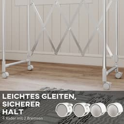 OKWISH Droogtoren – Verstelbare Stangen – 150 x 103 x 197 cm – Roestvrij Staal – Zilver – Opvouwbaar Voor Binnen En Buiten – Met Wielen — thumbnail 2
