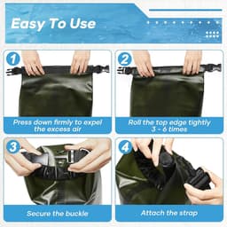 Dry Bag 10L Waterdichte Tas, Waterdichte Opbergtas, Waterdichte Dry Bag met Rolsluiting en Schouderriem voor Strand, Zwemmen, Boot, Kajak, Vissen, Raften, Kamperen, B3-Groen — thumbnail 2