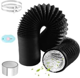 PromoHome Afvoerslang 125mm diameter 6m PVC Flexibele Aluminium Pijpslang met 2 RVS Slangklemmen en Aluminiumfolie Tape voor Airconditioners Wasdroger Afzuigkap - Zwart — thumbnail 1