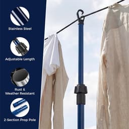 Telescopische Waslijn Paal - Waslijnsteun Droogsteun - Kleding Drogen Buiten - Gepoedercoat Staal - 2.4 Meter - Zwart — thumbnail 4