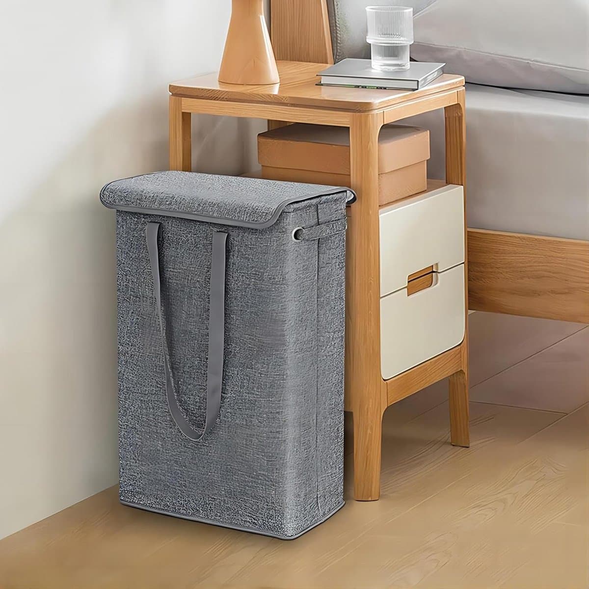 REDOM Wasmand 39 x 19 x 60 cm – Smal en Opvouwbaar – Met Deksel en Handvatten – Ruimtebesparend voor Badkamer, Slaapkamer en Wasruimte – Donkergrijs — afbeelding 1