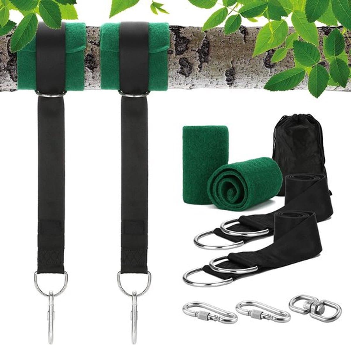 Hangriemen Ultrasterk 300 kg - Schommelriemen - Karabijnhaken - Boombeschermingsmatten - Buitenactiviteiten - 1,5 m/5 ft - Schommelhangers — afbeelding 1