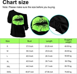 jaren 80 kostuum accessoires set, lippen print T-shirt kant hoofdband oorbellen ketting armband voor jaren 80 themafeest (fluorescerend groen, L) — thumbnail 4
