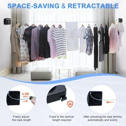 Uitschuifbare Waslijn - Intrekbare Kledinglijn - Kleding Drogen - Anti-doorzak ontwerp - 48 meter - Zwart — thumbnail 2