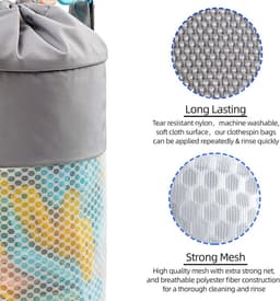 Wasknijper Tas - Kleding Pincet Zak - Wasknijpers Opbergen - Mesh Constructie - 17.8 cm x 25.4 cm - Grijs — thumbnail 4