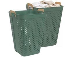 5Five zeer ruime wasmand Kolos - 2x - groen - 74 liter - 44 x 64 cm - kunststof - wasbox - mand voor wasgoed - badkamer - met handvatten