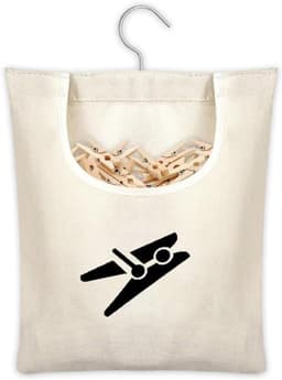 Wasknijperzak - Opbergmand Kleding - Wasknijpers Opbergen - Met Ophanghaak - 30 x 25 cm - Beige — thumbnail 1