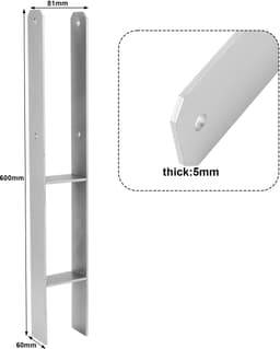H-paalanker 10 stuks - Paaldrager grondanker - Houtbouw projecten - Corrosiebestendig staal - 600 mm lengte - Grijs — thumbnail 3