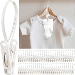 60 stuks waslijn haken met clips en touw, kunststof hangclips voor babykleding, winddichte ruimtebesparende opbergoplossing voor kast en droogrek — thumbnail 1