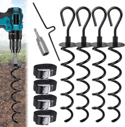 10 pieces ground anchor set, 4 trampoline ground anchors + 4 adjustable straps with buckles + drill adapter + twist - ShopVlot — thumbnail 1