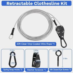 TooTaci 30ft outdoor waslijn kit, 3/16 inch PVC gecoate staalkabel Heavy Duty draagbare kleding lijn kit met - ShopVlot — thumbnail 3