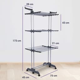 Waskrek - Droogrek Torens - Kleding Drogen - Inklapbaar Met Wielen - 45 x 75 x 173 cm - Zwart — thumbnail 3