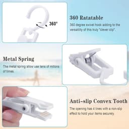 Wasknijpers met Haak - 10 Stuks - Drooghaak voor kleding - met 360 graden draaibare haak - Droogrek Knijpers - Wasknijpers - Kunststof - Anti Slip - Veelzijdig - draagbare antislip plastic hangers clips - Wit — thumbnail 2