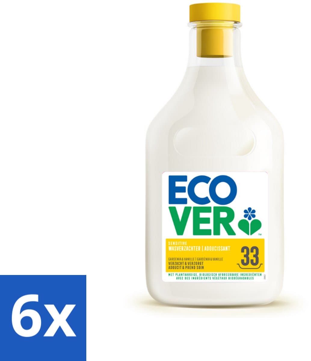 6 x Ecover - Wasverzachter - Gardenia - 1 liter - 33 wasbeurten - Wasverzachter - Biologisch Afbreekbaar - Plantaardige Ingrediënten - Wasverzachter Gardenia - Wasverzachter Vanille — afbeelding 1