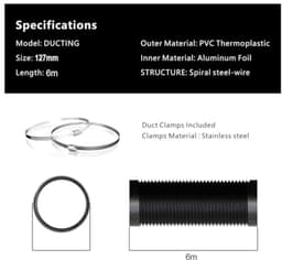 Aluminium Flexibele Afvoerslang PVC 125mm x 6m voor Afzuigkap en Ventilator - PromoHome Zwart — thumbnail 2