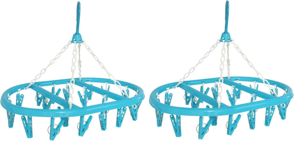 Blauw droogcarrousel met 20 knijpers - 2x - lichtgewicht - kunststof - 41x32 cm - ideaal voor sokken en ondergoed — afbeelding 1