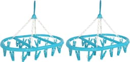 Blauw droogcarrousel met 20 knijpers - 2x - lichtgewicht - kunststof - 41x32 cm - ideaal voor sokken en ondergoed — thumbnail 1