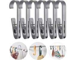 Washaken met klemmen - Sterke plastic wasknijpers - kleerhangers voor sokken - washaken clip - Veelzijdig - draagbare antislip plastic hangers clips - voor kleding gordijn badhanddoek hoed lakens jas - 6stuks - grijs