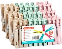 Plasticforte Wasknijpers - 60x stuks - pastel kleuren mix - kunststof - 7 cm - Was ophangen