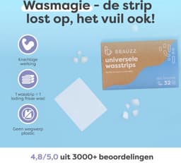 Brauzz Wasstrips Sea Breeze - Wasmiddeldoekjes voor Witte, Gekleurde en Zwarte Was - Wasmiddel Strips - Wasmiddel Vellen - Laundry Strips (32 wasbeurten) — thumbnail 4