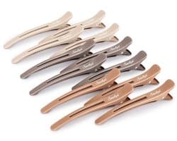 12 Professionele Haarclips voor Kapsels en Knippen - Antislip Eendensnavel van Kunststof, 11 cm, Neutraal